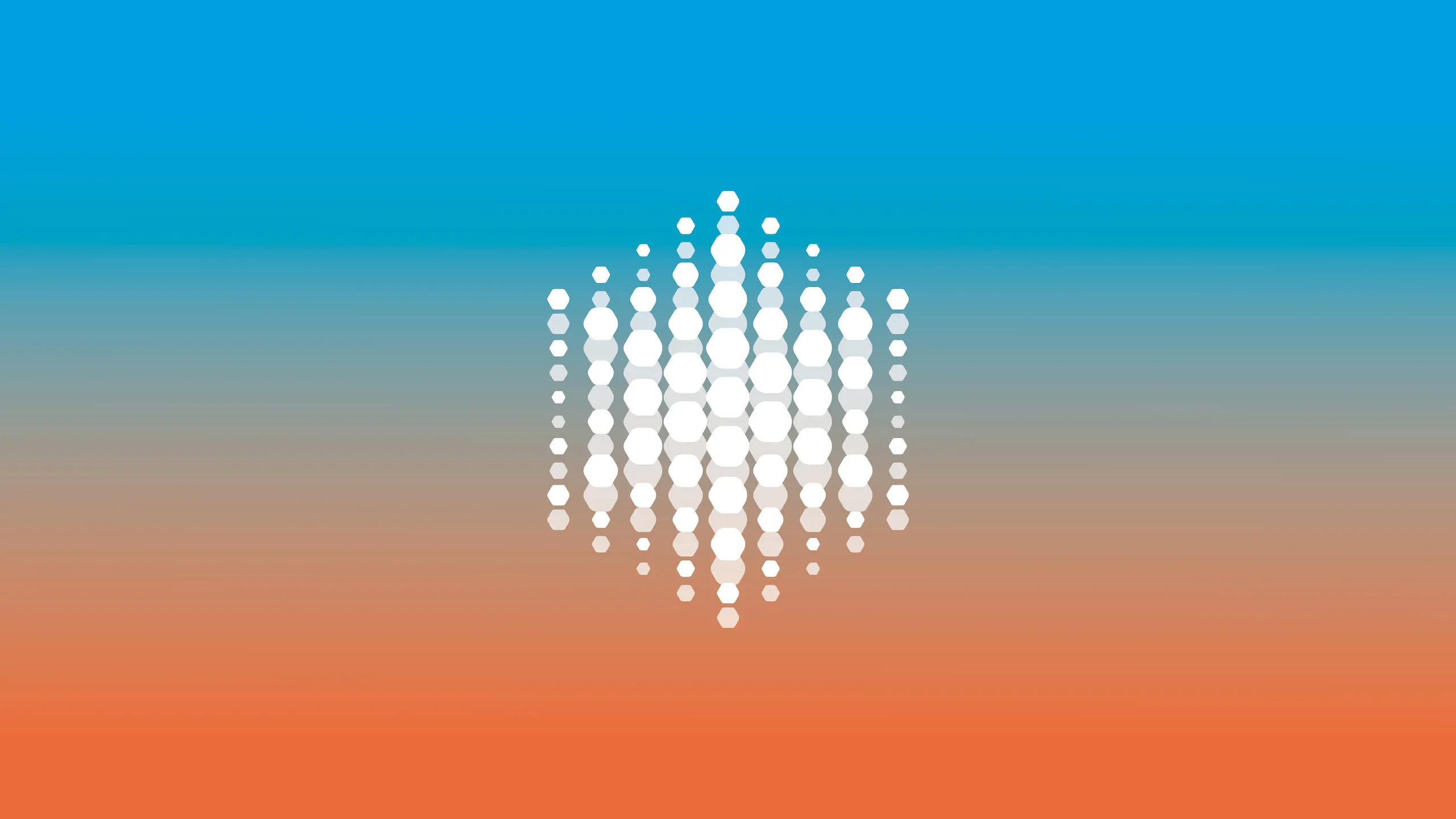 Vereq logo of a hexagon composed of multiple smaller overlaid rounded hexagons, on an orange and cyan gradient background