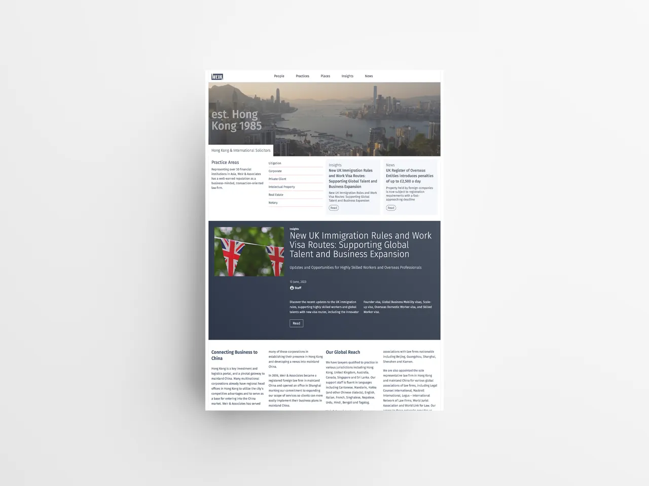 Mockup of page from Weir & Associates website